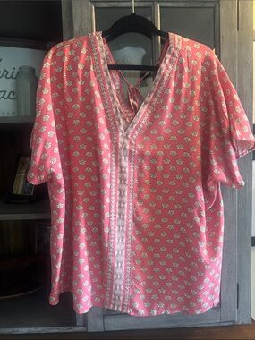 Lane Bryant Pink and White Printed Shell-Pattern Blouse